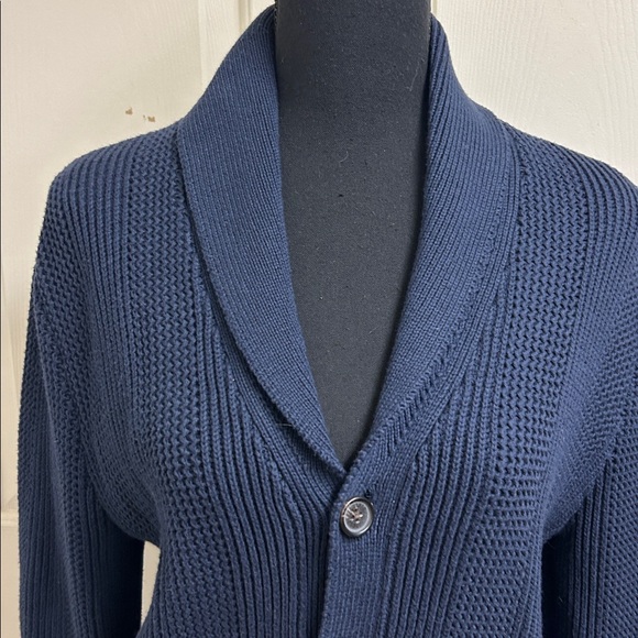 Brooks Brothers Red Fleece Shawl Collar Cardigan, Sz Small, Dark Blue, EUC - Picture 2 of 8